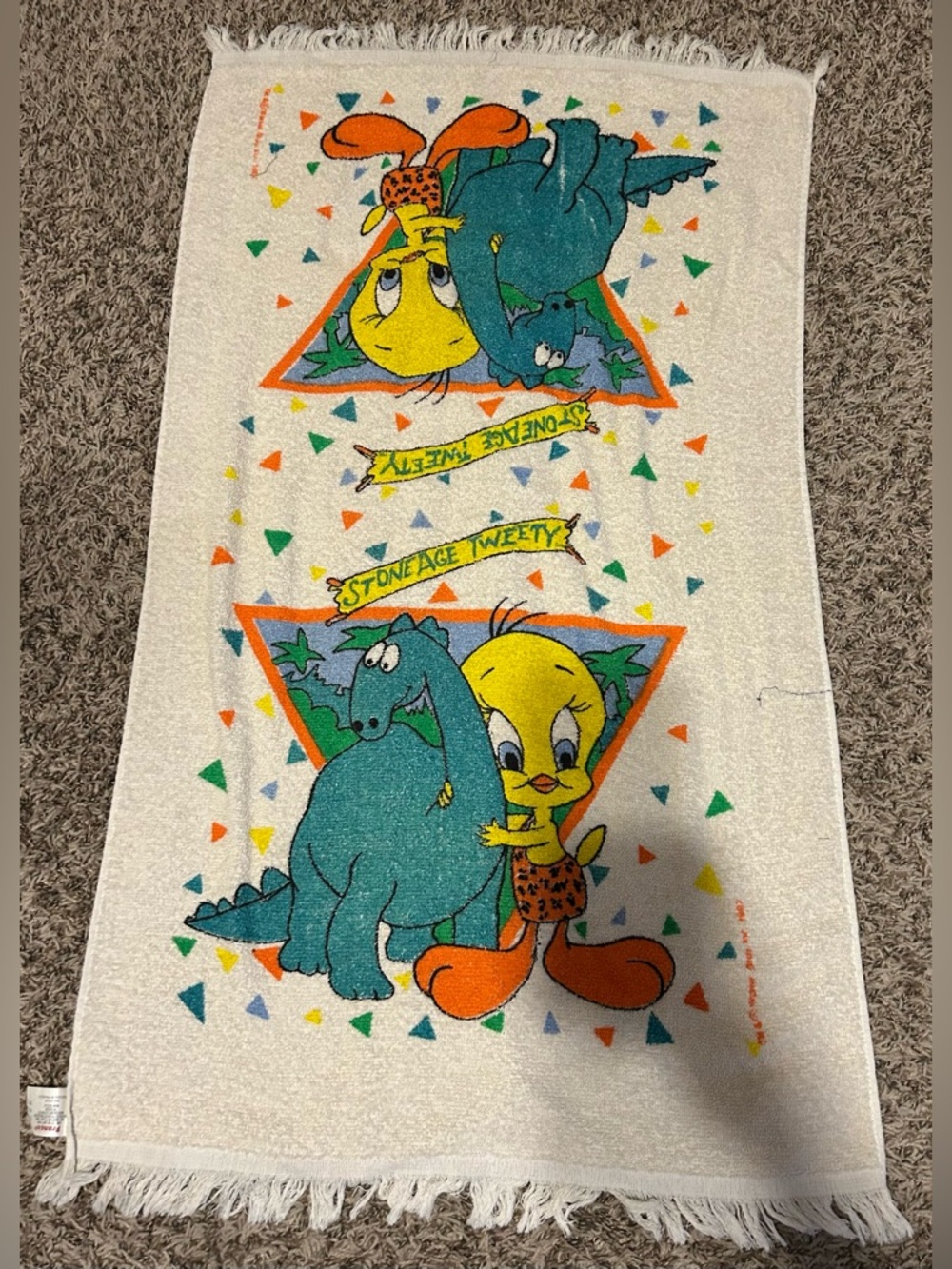 Stoneage Tweety Dinosaur Towel Vintage